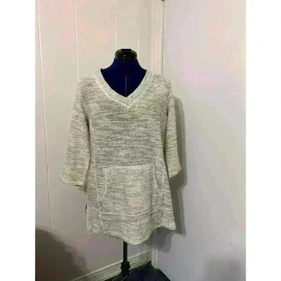 Liz Clairborne Sweater Large Gold Metallic Open Knit Kangaroo Pocket Pullover - Picture 1 of 10